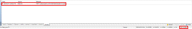 Title: MT5 bottom bar showing connection error message - Description: MT5 bottom bar showing connection error message
